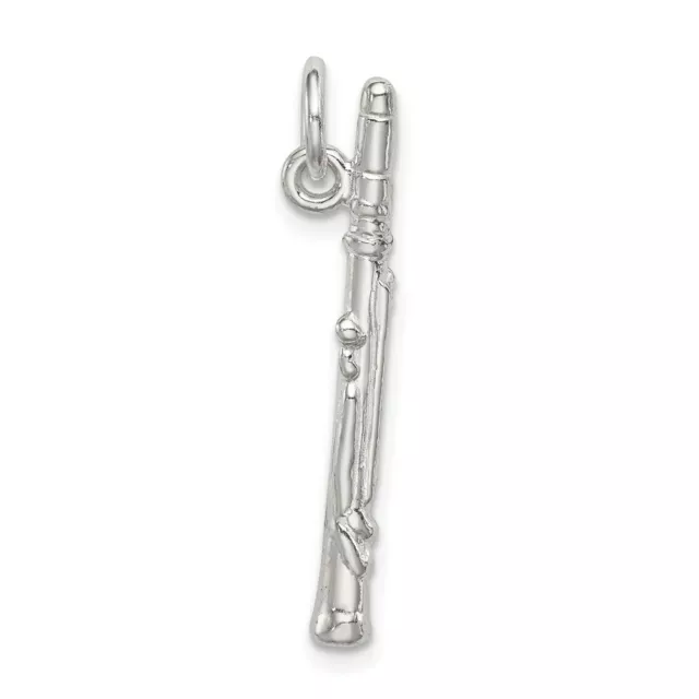 Sterling Silver 925 Polished Flute Charm Pendant 1.14 Inch