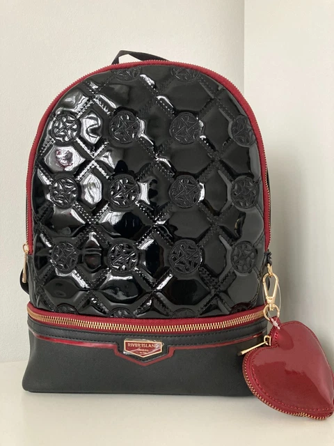 ZAINO e set borsa monete grande brevetto River Island NERO RI pacchetto nuovo CON ETICHETTA