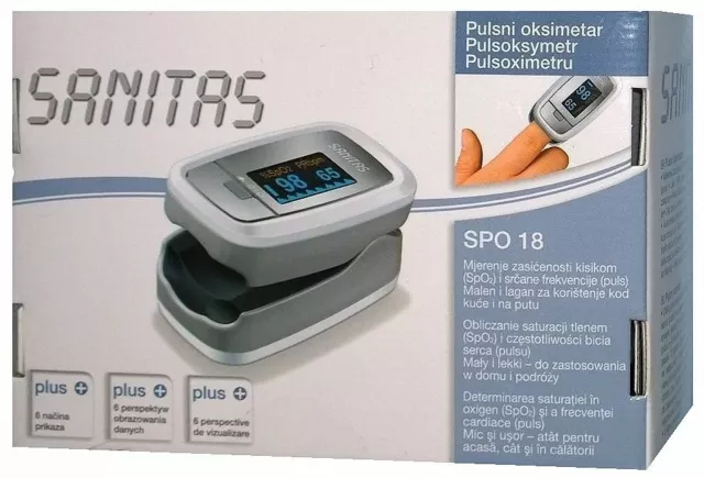 Sanitas Pulsoximeter SPO18 Sauerstoffsättigung Herzfrequenz Puls Messung
