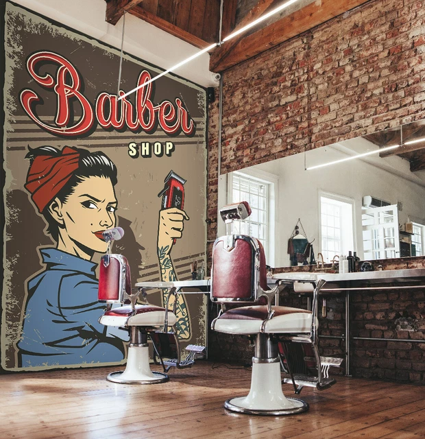 Papier Peint 3D Autocollant Barber Shop R1620 - Mural Auto-adhésif Coloré - Tissu