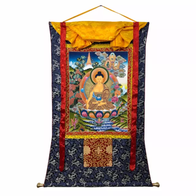 Silk Brocade Mounted Master Quality Shakyamuni Buddha Thanka , Siddhartha Gautam