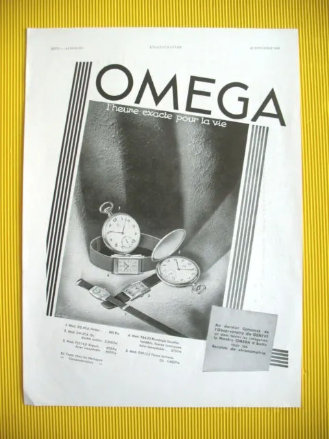 Publicite De Presse Omega Montre De Precision L'heure Exacte Pour La Vie Ad 1931