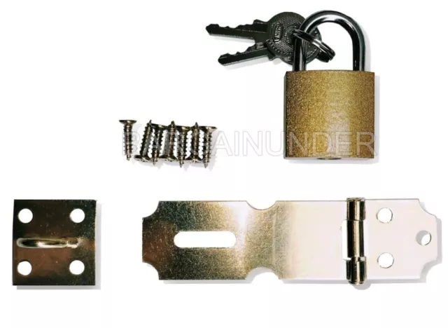 Cabinet Gate 2.5" Brass Metal Hasp Safety Security Door Latch Key Padlock Set