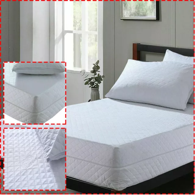 Quilted Zipped Mattress Protector Cover Anti Bed Bug Total Encasement All Sizes