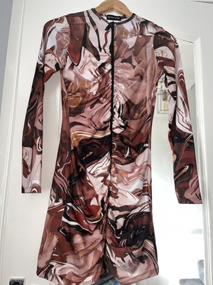 pretty little thing bodycon long sleeved patterned dress size 8
