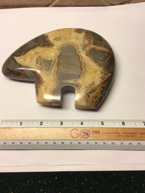 Septarian Nodule Geode Bear Carved Polished Stone Crystals Zuni Sculpture 3