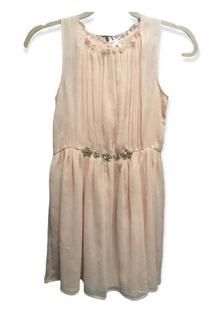 NEXT Girl's Party/Occasion Dress Peach Crinkle Chiffon Sequins Age 10
