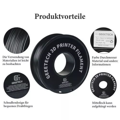 Geeetech Imprimante 3D Filament 1,75 mm PLA/ABS/PETG/TPU/Soie PLA/UV Harz 1kg FR 3