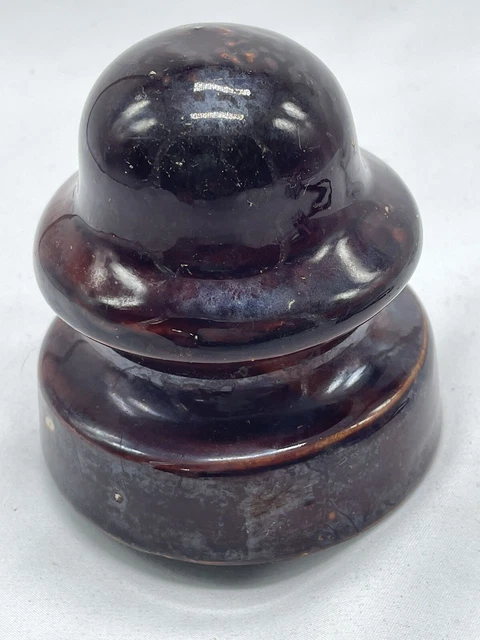Vintage Porcelain Ceramic Pottery Brown Glazed Insulator with Threaded Base