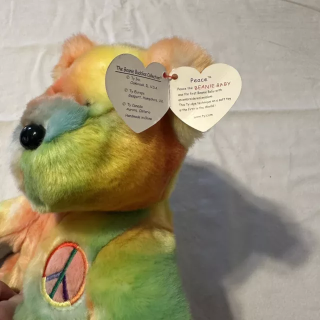 Ty Beanie Baby Retired 1999 14" Inch Peace Bear With Swing Tag 2