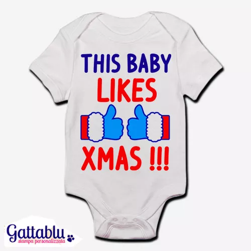 Body pagliaccetto neonato bambino bebè This Baby likes Xmas! Natale!