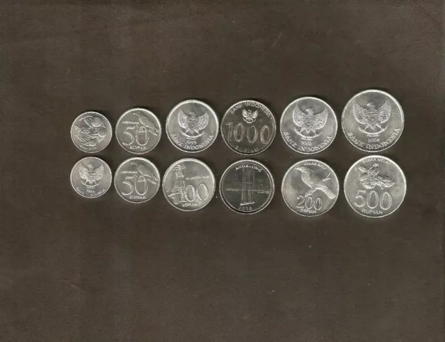 Indonesia 25 50 100 200 500 1000 Rupiah 1994-2010 Bird Animal Unc 6 Pcs Coin Set