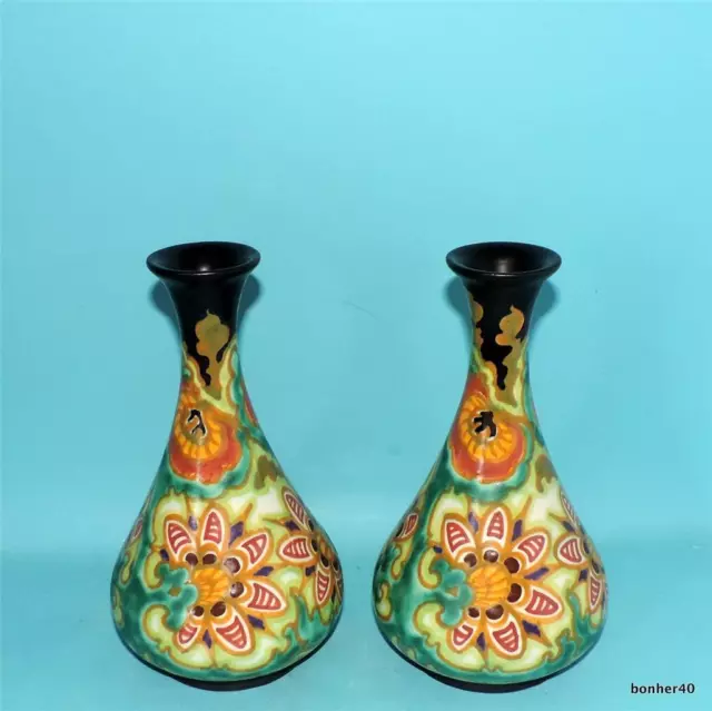 Vintage Art-Crafts Gouda Zuid-Holland Dutch Folk Art Deco Ivora Plateel Vases