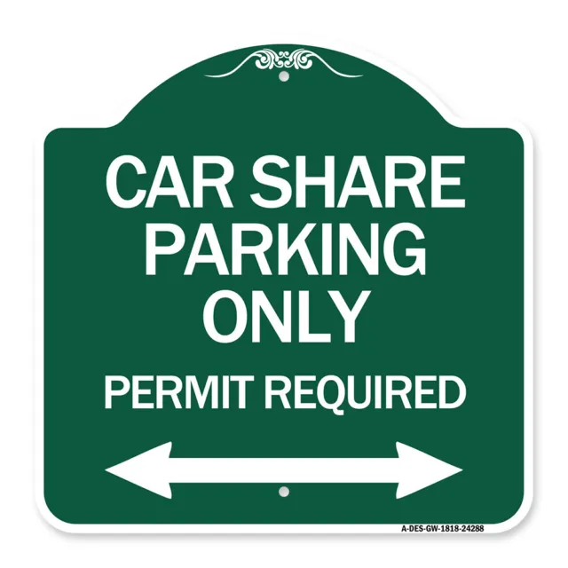Designer Series Car Share Parking Only Permit Required with Bidirectional Arrow