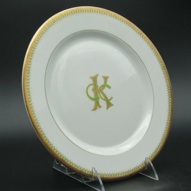 Kansas City Club 10" Dinner Plate, Onondaga Pottery Syracuse, Gold & Lime Green