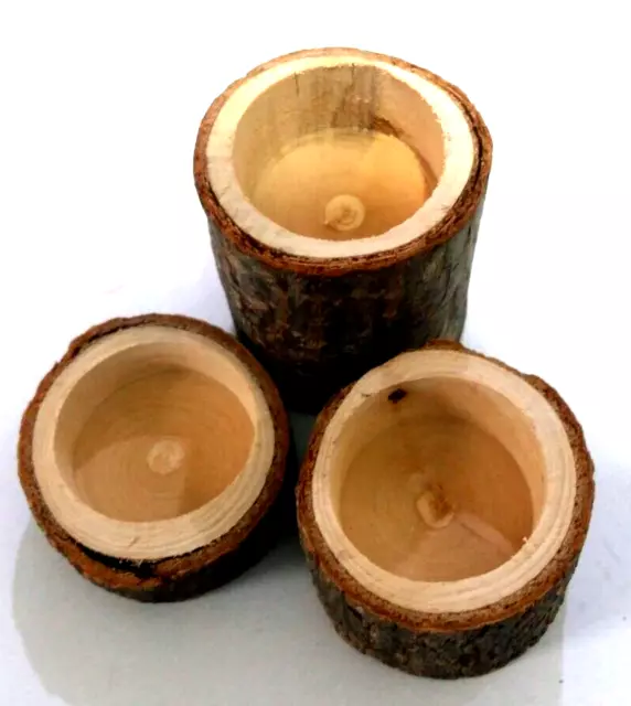 Three pcs Wooden  Tree  Candles  Holder, Candlestick Pillar  Decoration.