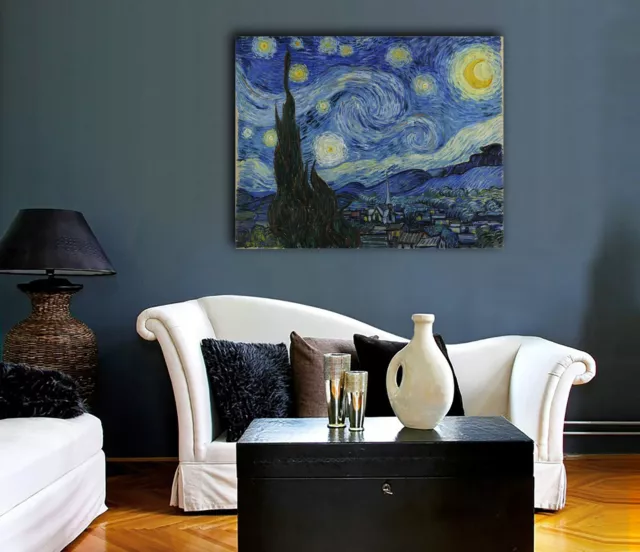 Van Gogh Starry Night Art Copy Stretched Canvas Print Framed Wall Art Home Decor