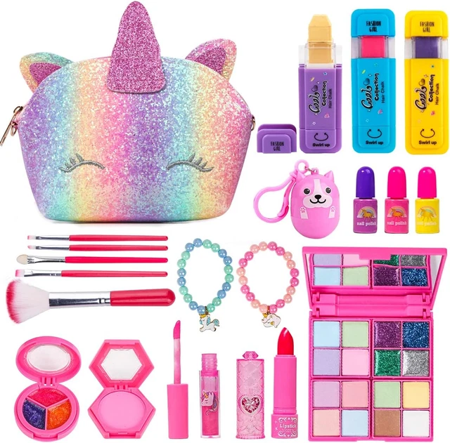 Kinder Make-up Set für Mädchen, waschbares Kosmetik-Set mit Einhorn Make-up Tasche