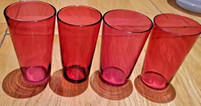4 x Cranberry Glass Tumblers Genuine Antique Glasses Ground & Polished Bottoms