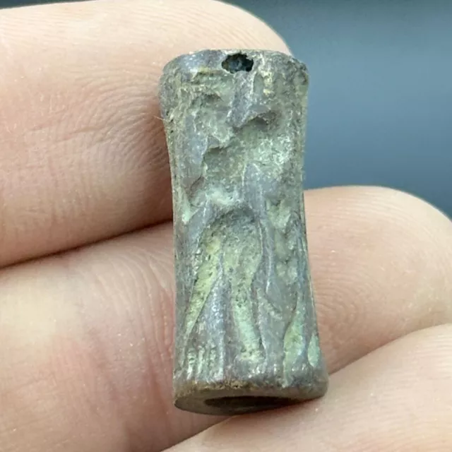 Genuine Rare Ancient Near Eastern Bronze Bead With Intaglio