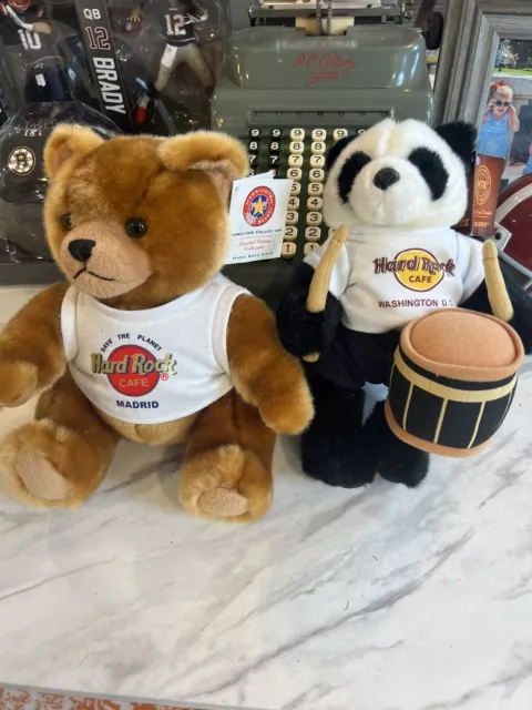 Lot (2) Herrington Hard Rock Cafe🎸Teddy Bears🧸9” Herrington NWT Madrid & D.C.