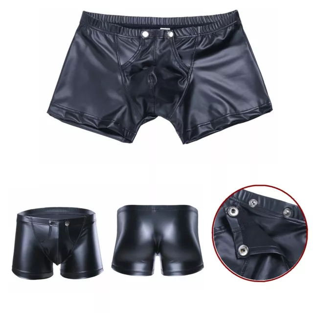 Homme Sous-vêtement Lingerie de Nuit Faux Cuir Boxer Trunk Pantalons Court Noir