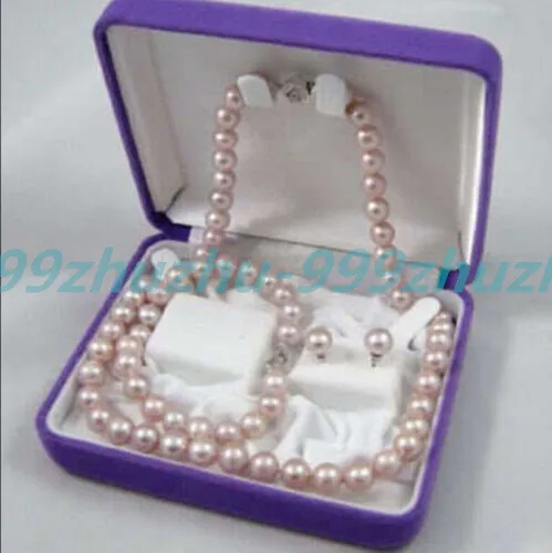 Natural 7-8MM Real Purple Freshwater Pearl Necklace Bracelet Earrings Set AA