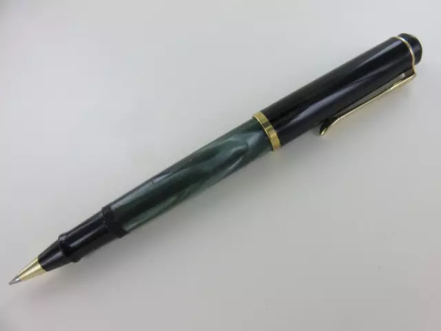 Vintage Pelikan Rollerball Pen Black/Green Marbled Gold Trim