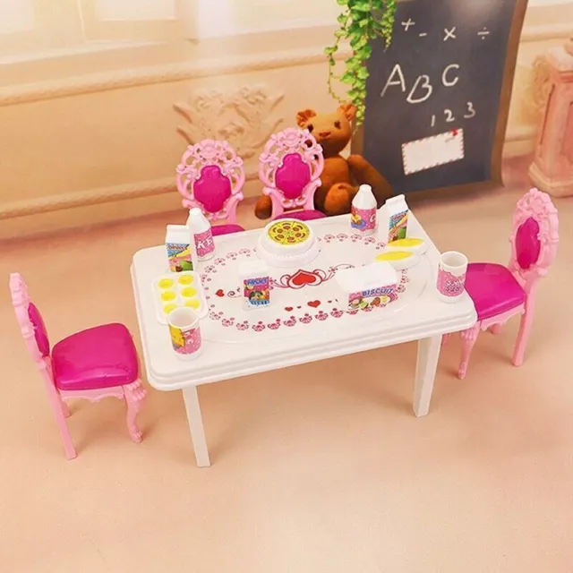 Dining Table Chair Doll Furniture Set Cabinet Toys for Barbie Doll Kitchen Mini