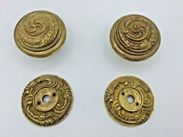 Antique pair of heavy ornate solid Brass Door Pulls Knobs made in Spain signed
