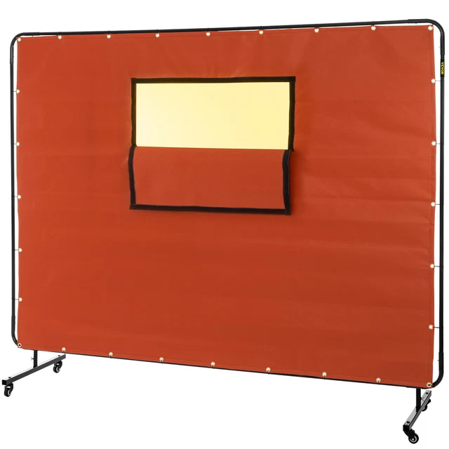 VEVOR Welding Curtain Welding Screen 6' x 8' Fiberglass w/ Window &amp; Caster