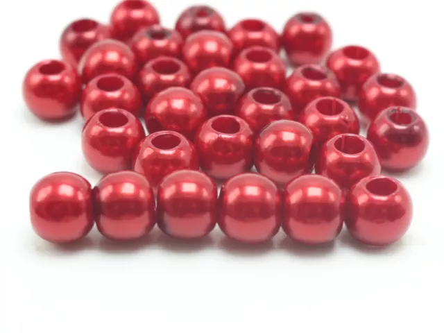 100 Red Acrylic Pearl Round Beads 12mm (1/2") Pony Beads With 5mm Hole