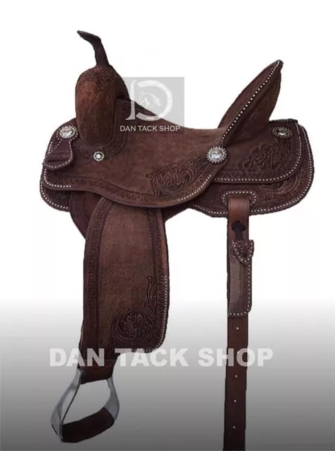 Western Deep Seat Barrel Leather Racing Pleasure Horse Saddle Tack Set Free Ship