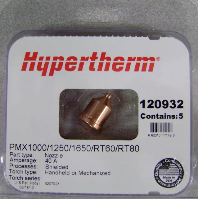 Hypertherm Genuine Powermax 1000/1250/1650 40 Amp Nozzles 120932 5pk
