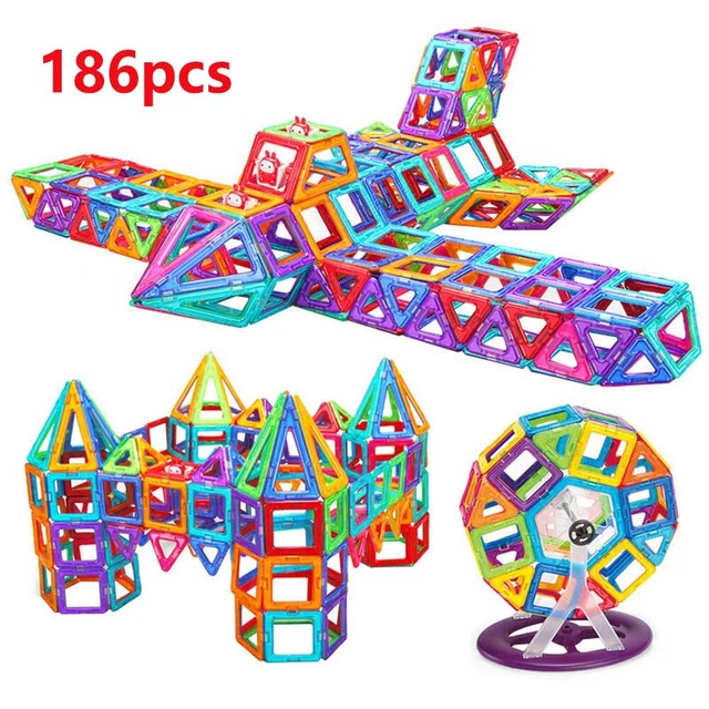 186Pcs Magnetic Building Blocks Construction Tiles Kit Kids DIY Toys Gift Set