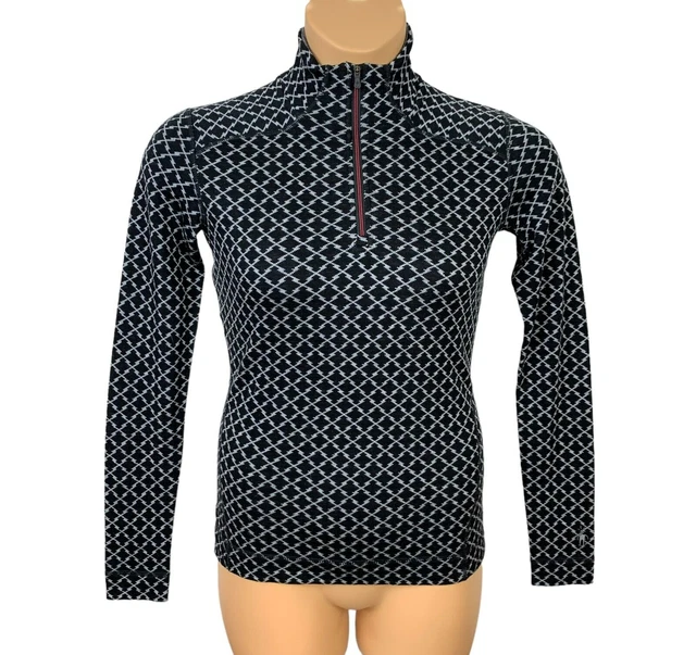 SMARTWOOL Womens Small 1/4-Zip Black 100% Merino Wool Long Sleeve Diamond Print