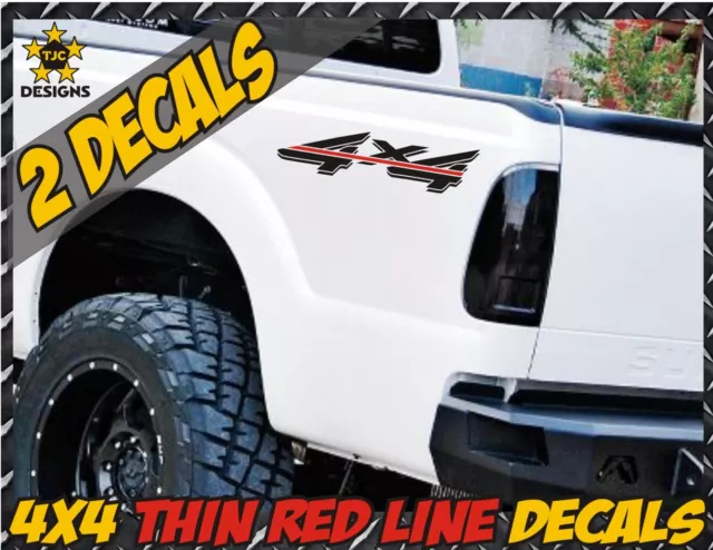 4x4 Truck Bed Decals THIN RED LINE GLOSS BLACK Firefighter