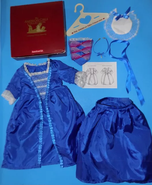 LNIB American Girl Doll Felicity Blue Holiday Outfit Gown Pinner Cap Choker Box