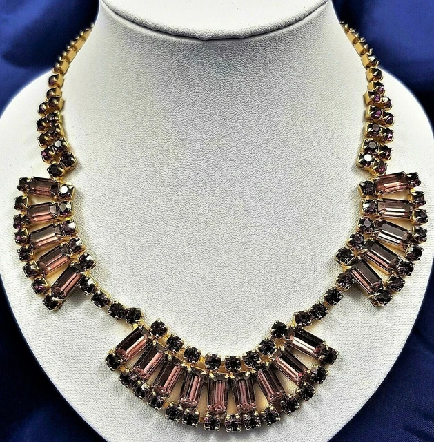 Collier Perles Tube Résine Violet Améthyste - Couleur Argent, Vintage Modèle 3422 - Occasion