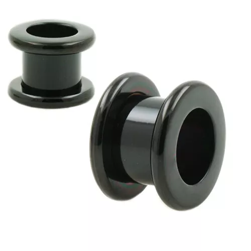 Schwarzer Flesh Tunnel Ohr Piercing runder Rand 3-20mm Schraubtunnel Plug Black