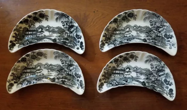 Vtg Royal Staffordshire Clarice Cliff Tonquin Dinnerware Bone Dish Set Of 4 Blk