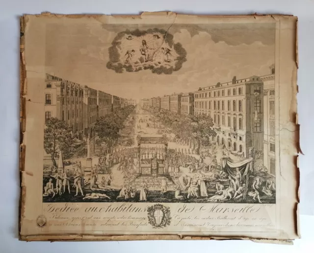 Antica stampa francese originale su incisione del 1821 MARSIGLIA 51 x 42 cm
