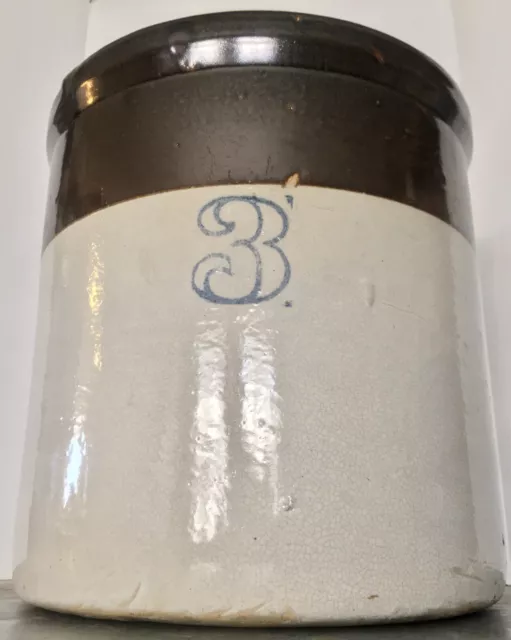 Antique/Vintage 3  Gal  Crock.  #3 Salt Glazed; Two-toned.  Great Condition!