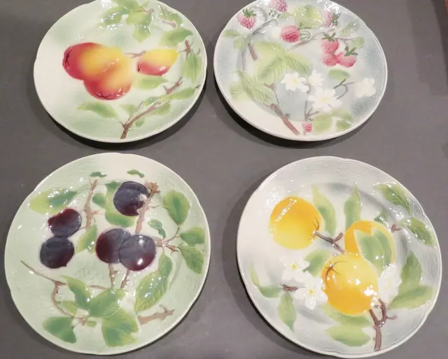 St. Clement French Faience Hand Painted Fruit Plates SET 4 circa 1940 (more)