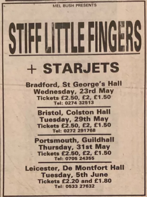 Stiff Little Fingers - Gig Advert - May 1979 - Bradford - Bristol - Portsmouth