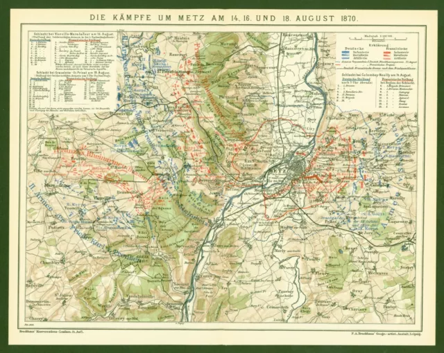 historische Landkarte - Die Kämpfe um Metz im August 1870 - Original anno 1909