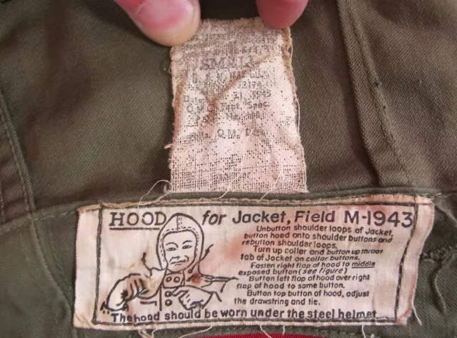 Original US Army Marine Corps WW2 WWII Field Jacket Hood M-1943 Army Green