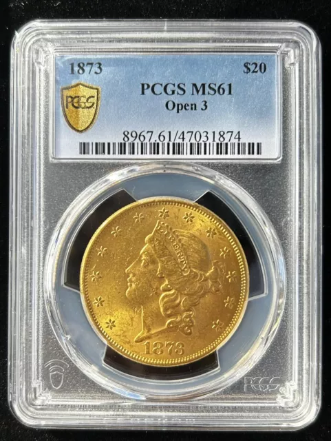 1873 OPEN 3 $20 Gold Double Eagle, PCGS MS61!! Absolutely GORGEOUS FIND