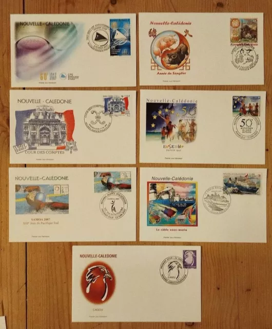 Nouvelle Calédonie Lot de 7 enveloppes Année 2007 1er jour Timbres premiers jour