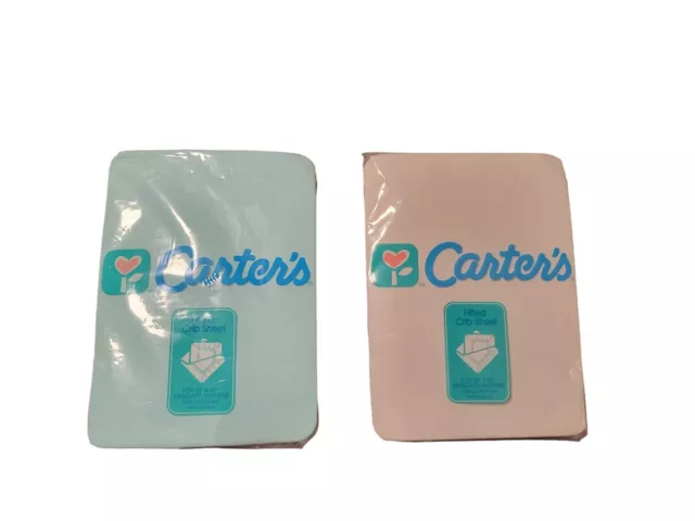 (2) Vintage Carters Fitted Crib Sheets Infant Baby Green & White New